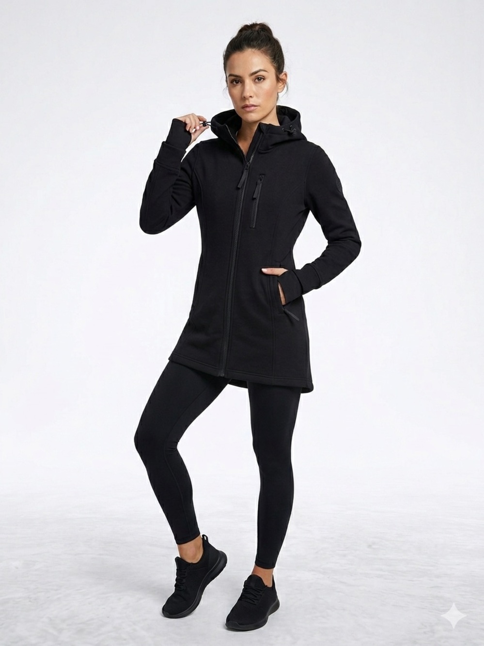 Andrew Marc Women's Long-Line Scuba Hooded Parka Jacket - Black large